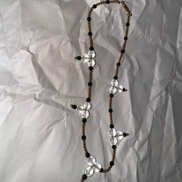 15" Black and Clear Beaded Necklace with Gold-tone Accents - Picture 5 of 8